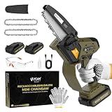 Mini Chainsaw Cordless, 21V 5 inch Portable Chainsaw Cordless, Handheld Small Chain Saw with 2X2.5Ah Batteries for Tree Trimming, Perfect Garden Gifts for Men, Women, Dad, Husband