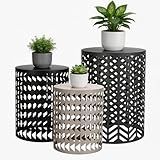 EVLIQUIL Outdoor Side Table, 3 Piece Garden Stool Set, Decorative Metal Side Table Stools, Stackable Patio Coffee Tables for Balcony, Garden, Indoor Living Room