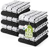 Utopia Towels - Kitchen Towels 12 Pack, 15 x 25 Inches, 100% Ring Spun Cotton Super Soft and Absorbent Linen Dish, Tea and Bar Towels Set, Black