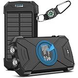 BLAVOR Solar Power Bank 10,000mAh, Portable Wireless Charger, 20W Fast Charging External Battery Pack with USB C for Cell Phones, Solar Panel Charging with Dual Flashlight for Camping