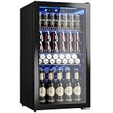 Manastin Beverage Refrigerator Cooler-130 Cans Freestanding Mini Fridge Cooler with Glass Door, Adjustable Shelves & Digital Temperature Display for Soda, Wine or Beer (Black, 3.2 Cu.Ft)