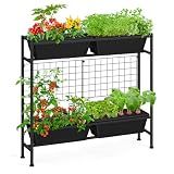 OYEAL Raised Garden Bed 32" Tall Elevated Planter Boxes with Trellis & Legs, Vertical Herb Garden Planter Outdoor for Gardening, Vegetables, Flowers, Herbs, Backyard, Black