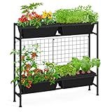 OYEAL Raised Garden Bed 32" Tall Elevated Planter Boxes with Trellis & Legs, Standing Herb Garden Planter Outdoor for Gardening, Vegetables, Flowers, Herbs, Backyard, Black