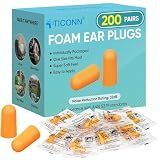 TICONN 200 Pairs Foam Ear Plugs, Hunting Earplugs Individually Wrapped 32dB NRR Noise Reduction Ear Plugs for Sleeping Fishing Passive Hearing Protection Travel Study Concentration (200 Pairs)