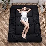 MAXYOYO Japanese Floor Mattress Futon Mattress, 4" Thicken Tatami Mat Sleeping Pad Foldable Roll Up Mat Boys Girls Dormitory Pad Kids Floor Lounger, Black, Full