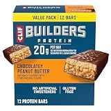 CLIF BUILDERS Protein Bars - Chocolatey Peanut Butter - 20g Plant Based Protein - Gluten Free - Non-GMO - Low Glycemic - No Artificial Sweeteners - 2.4 oz. (12 Pack)