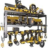 Spampur Power Tool Organizer for Tool Storage, Drill Holder Wall Mount with Screwdriver Organizer, Tool Holder for Garage Wall Organization, Heavy Duty Metal Tool Shelf with Battery Holder