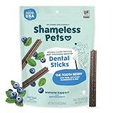 Shameless Pets Blueberry & Mint Dental Chews for Dogs, 8 Chews - Natural Dog Teeth Cleaning Treats with Fresh Breath Benefits | Grain-Free Dental Sticks for Small, Medium & Large Dogs