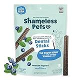 Shameless Pets Blueberry & Mint Dental Chews for Dogs, 8 Chews - Natural Dog Teeth Cleaning Treats with Fresh Breath Benefits | Grain-Free Dental Sticks for Small, Medium & Large Dogs