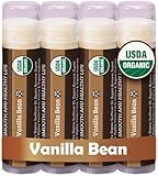 Earth's Daughter USDA Organic Lip Balm 4-Pack Vanilla Flavor - Beeswax, Coconut Oil, Vitamin E - Best Lip Repair Chapstick for Dry Cracked Lips.