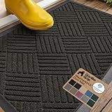 GORILLA GRIP 100% Waterproof All-Season WeatherMAX Doormat US Designed Natural Rubber, Stain Fade Resistant, Low Profile Indoor Outdoor Door Mats, Easy Clean, 29x17 Gray Diamond