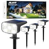 JEJOT Solar Spot Lights Outdoor Waterproof IP65,4 Pack,Cool Light,2 Lighting Modes Selectable, Solar Powered Yard Garden Solar Spot Lights for Outside Landscape Auto On/Off