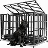 Hiwokk 48 Inch Heavy Duty Dog Crate, Indestructible Escape-Proof Dog Kennel for High Anxiety Large Dogs, Strong Metal Pet Cage with Double Doors, Lockable Wheels & Removable Tray, XL XXL XXXL