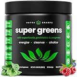 Super Greens Powder, 40+ Organic Superfoods, Probiotics & Enzymes for Energy, Digestion, Gut Health & Bloating | Organic Fruit & Veggie Drink Mix, Daily Green Juice Smoothie Blend, Spinach, Noni Plus