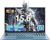 SGIN 15.6 Inch Laptop Computer, Win 11 Laptops with 16GB RAM 1024GB SSD, Core i3 CPU(Up to 3.9GHz), Backlit Keyboard, 53.2WH Battery, WiFi 6, IPS FHD Display, 180° Viewing, HDMI, Type-C