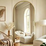 Prywot Arched Full Length Mirror, 70"x26" Free Standing Floor Mirror, Gold