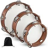 Wooden Hand Held Percussion Tambourine with Storage Bag - 6+8+10 Inches, Ideal for Church, Wedding, Party, Dance, Photo Shoot