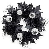 MISSPIN 20 Inch Halloween Wreaths for Front Door, Harvest Thanksgiving Wreath, Farmhouse Decorations for Home Porch Wall Window, Autumn for Indoor Outdoor (Black)