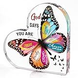 Christian Gifts for Women Birthday, Butterfly Inspirational Gifts for Mom, Sister, Coworker, Catholic Female, Friends, Girl, Religious Spiritual Gift, Home Office Desk Decor Sign