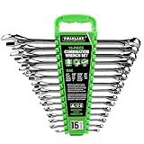 SWANLAKE GARDEN TOOLS 15-Piece SAE Wrench Set, V Notch Premium Combination Wrenchs Set, SAE 1/4" to 1", Max Torque, 12-Point, Chrome Vanadium Steel, with Storage Rack