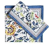 FINGERCRAFT Cloth Napkins, Set of 12 Cotton Linen Blend Printed Dinner Napkins Cloth Mitered Corner Perfect for Parties Dinners Weddings Cocktail Christmas Easter 20x20 Blue Floral