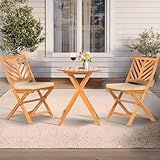 Werph 3-Piece Acacia Wood Patio Set, Foldable Bistro Table and Chairs Set of 2, Small Patio Furniture Set with Cushions, Folding Balcony Chairs Table Set for Apartment, Balcony, Deck or Porch