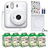 Fujifilm Instax Mini 12 Instant Camera + MiniMate Accessory Bundle & Compatible Custom Case + Fuji Instax Film Value Pack (50 Sheets) Flamingo Designer Photo Album (Clay White)