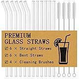 Piteno® 16-Pack Reusable Glass Straws Set, Clear Glass Drinking Straws, 8.5''x10MM, Set of 6 Straight and 6 Bent with 4 Cleaning Brushes, Perfect for Smoothies, Milkshakes, Juice, Tea