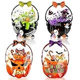 Halloween Treat Bags 24 PCS Plastic Flat Bottom Ziplock Bags with Handle(7.3x10.4 Inch) Halloween Trick or Treat Bag Candy Goodie Snack Goody Gifts Wrap Pumpkin Ghost Spooky Party Favors Supplies