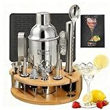 Silicone Pad Included Cocktail Shaker Set Bartender Kit,Mixology Bartender Kit 13-Piece with Bamboo Stand,Martini Shaker Kit with All Essential Accessory Tools for Drink Mixing Gift for him or her