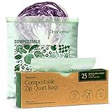 Cleanomic Compostable* Quart Size Food Storage Bags (25 Eco Zip) Freezer and Leak Proof, Also Available Gallon, Snack and Sandwich Size Bags