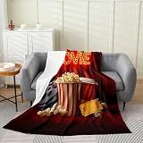 Movie Theme Decor Throw Blanket for Sofa Bed Couch, Retro Cinema Style Fleece Blanket, Home Theater Decor Fuzzy Blanket, Cinema Ticket Popcorn Soft Cozy Flannel Blanket All Season, Throw Size