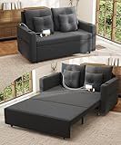 Krcix 3 in 1 Sofa Bed, 56 Inch Convertible Pull Out Couch, Loveseat Sleeper Sofa with Cup Holders, USB, Sofa Couches for Living Room, Bedroom, Apartment, Dark Grey