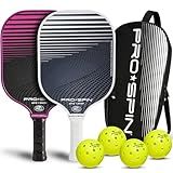 PRO-SPIN Carbon Fiber Pickleball Paddles Set of 2 | Lightweight Pickleball Set with Indoor/Outdoor Balls and Bag – Durable Pickle Ball Paddle Gift for Men, Women & Families