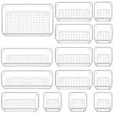 Manalete Drawer Organizers Set of 15, 4 Sizes Clear Plastic Drawer Organizers and Storage Bins for Kitchen, Bathroom, Office, Dresser Desk Drawer Organizer Tray for Jewelry, Makeup, Junk, Gadgets