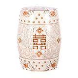 JONATHAN Y Double Happiness Ceramic Garden Stool 18" Table, Orange/White