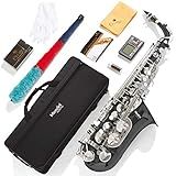 Mendini By Cecilio Alto Saxophone for Beginners with Tuner, Mouthpiece, Case, 10 Reeds, Grease, Cleaning Cloth & Rod, Gloves, Strap, Book (Black Silver)