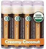 Earth's Daughter USDA Organic Lip Balm 4-Pack Creamy Coconut Flavor - Beeswax, Coconut Oil, Vitamin E - Best Lip Repair Chapstick for Dry Cracked Lips