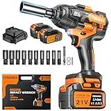 CORANEX 1/2" Cordless Impact Wrench | 1300N.m (960ft-lbs) | 2x4.0Ah Batteries - Longer Runtime | Fast Charger | Variable Speed Control | Brushless High Torque Impact Gun for Car/Mower/Pickup with Case
