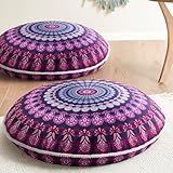 Codi Meditation Floor Pillow Set of 2, Round Large Pillows Seating for Adults, Bohemian Mandala Circle Cushion for Outdoor Fireplace Yoga Living Room, 32 Inch, Memory Foam Added, Purple Orchid New