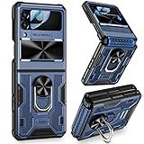 VEGO for Samsung Galaxy Z Flip 4 Case, with Kickstand Slide Camera Cover & Hinge Protection Ring Stand Full Body Protective Cover for Samsung Galaxy Z Flip 4 5G 2022 - Blue