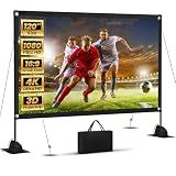 120inch Projector Screen with Stand: Portable Projector Screen Outdoor Indoor Front/Rear16:9 4K HD with Carry Bag Sandbag- Movie Screen for Backyard Moive Night, Camping, Theater