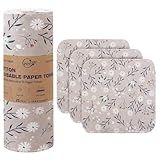 Poyday Paper Towels Washable Roll: 25Pack Cotton Cloth Paper Towels 11.8x11.8In Absorbent Soft Flannel Paperless Towels Alternative for Kitchen Reusable Napkins Zero Waste (Flower, Large)