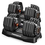 FEIERDUN Adjustable Dumbbell Set,5-52.5lb Free Weight Dumbbells, 15 in 1, Quick Adjust Weight Set with Non-slip Handles and Tray, Dumbbells for Home Gym Exercise Strength Training, Unisex(Pair)