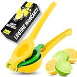 Zulay Metal 2-In-1 Lemon Squeezer Manual - Sturdy, Max Extraction Hand Juicer Lemon Squeezer Gets Every Last Drop - Easy to Clean & Use Citrus Juicer-Yellow/Green