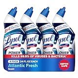 Lysol Toilet Bowl Cleaner, Max Strength Bathroom Cleaning Supplies, Toilet Bowl Cleaner Clinging Gel, Home Essential, Instant Stain Removal, Disinfecting and Deodorizing, Bleach Free, 24 oz (4ct)