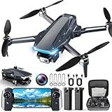 GPS Drone with Camera, 2K HD Drones for Adults, Foldable FPV Drone with GPS Auto Return, Follow Me, Circle Fly, Waypoint Fly, 5G Transmission, Gestures Selfie, Brushless Motor, 2 Batteries,Black Gray