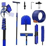 30FT Reach Solar Panel Cleaning Brush Kit with 5-24FT Telescoping Pole, 40FT Hose, 20" Water Fed Brush, Soap Dispenser, Cobweb Duster, Squeegee & High Ceiling Duster for Roof, RV, Gutter, Boat, Deck