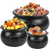 3 in 1(12.8",9.8”, 7.7”) Package Halloween Large Witches Cauldron Kettles, Black Plastic Witch Pots Candy Holder Treats & Punch Bowl for St. Patrick’s Day Halloween Party Supplies Indoor Outdoor Decor