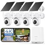 MUBILIFE 4K 8MP Security Cameras Wireless Outdoor, 4 Cam-Kit, No Subscription,5G Cameras for Home Security System, 64GB Local Storage/Solar-Powered/AI/Color Night Vision/360° View/IP66/ Easy Setup